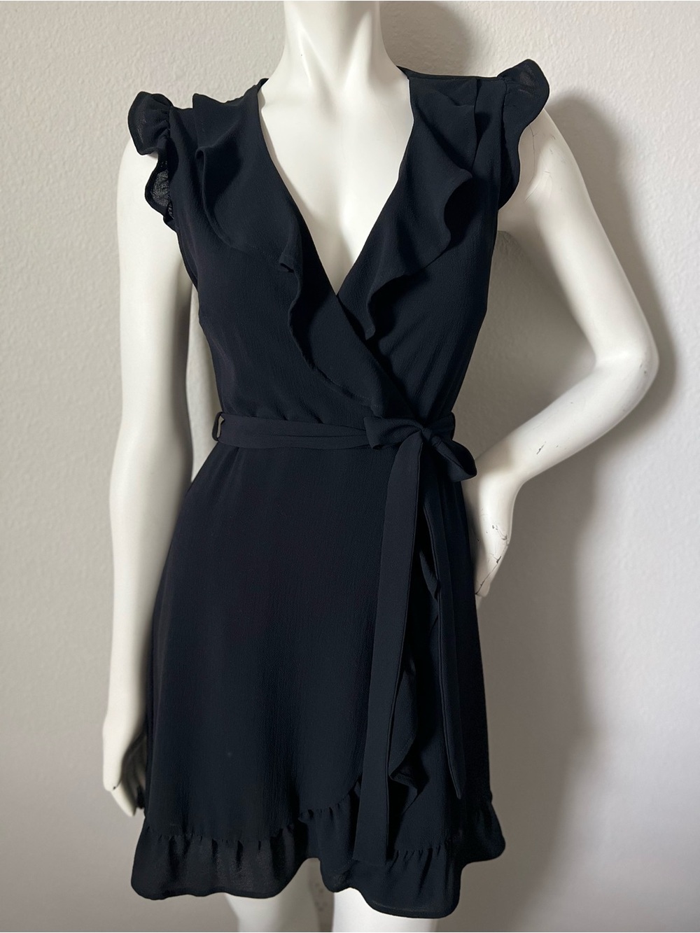 Black Ruffle Faux Wrap Dress Size Small